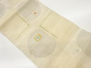 絽綴れ色紙に丸・抽象四角模様織出し名古屋帯